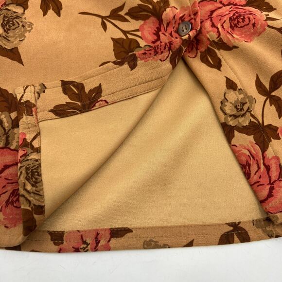 Rose Printed Button Up Shirt Long Sleeves Brown White Stage Top - Picture 6 of 9